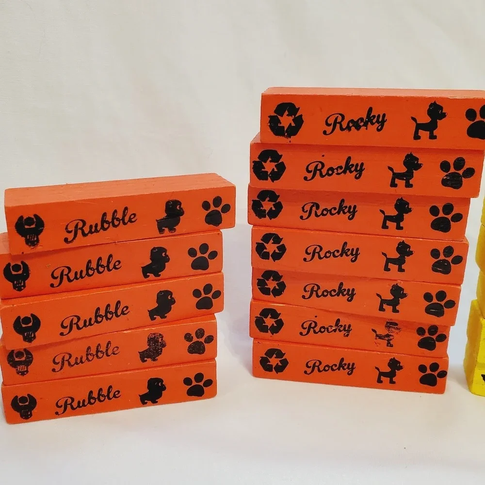 35 Pc Paw‎ Patrol Wooden Tumbling Tower Wood Blocks Replacement Yellow Red Blue